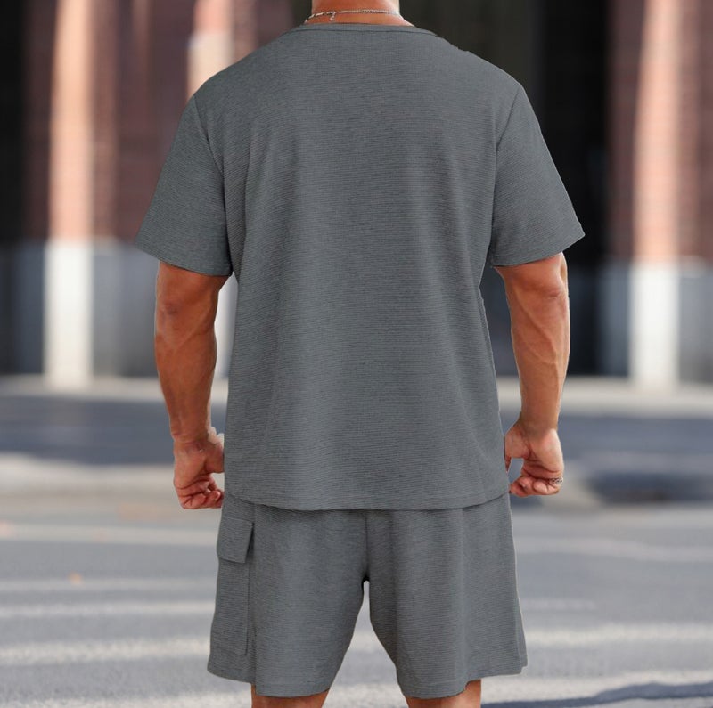 Men's Casual Tracksuit Set, Round Neck Short Sleeve T-Shirt and Shorts, Summer - Image 4