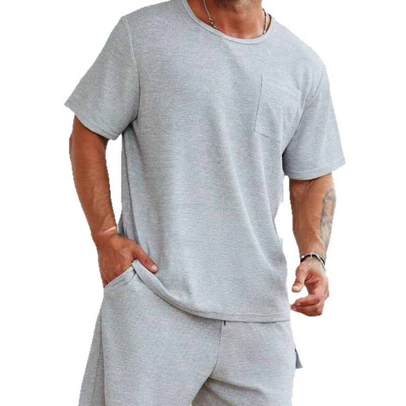 Men's Casual Tracksuit Set, Round Neck Short Sleeve T-Shirt and Shorts, Summer - Image 5