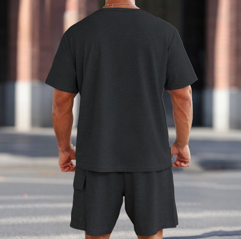 Men's Casual Tracksuit Set, Round Neck Short Sleeve T-Shirt and Shorts, Summer - Image 3