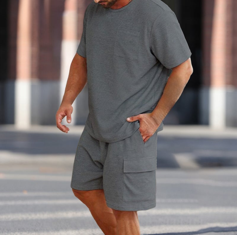 Men's Casual Tracksuit Set, Round Neck Short Sleeve T-Shirt and Shorts, Summer - Image 2