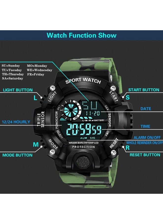 Shocknshop Shocknshop Digital Rubber Sports Multi Functional Black Dial Watch for Mens Boys -315 (Green)  - Image 4