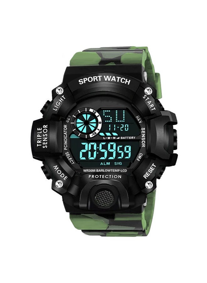 Shocknshop Shocknshop Digital Rubber Sports Multi Functional Black Dial Watch for Mens Boys -315 (Green)  - Image 1