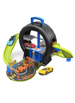 MileMelo Kids Race Tracks Toys Set Tyre-Shape Car Adventure Toys Puzzle Car Tracks Playsets with 4 Mini Cars Parking Lot Toys Race Car Toys for Birthday Gifts Educational Race Tracks Toys  - Image 1