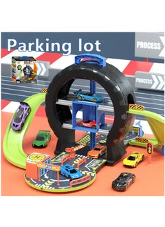 MileMelo Kids Race Tracks Toys Set Tyre-Shape Car Adventure Toys Puzzle Car Tracks Playsets with 4 Mini Cars Parking Lot Toys Race Car Toys for Birthday Gifts Educational Race Tracks Toys  - Image 4