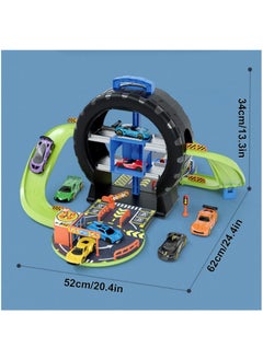 MileMelo Kids Race Tracks Toys Set Tyre-Shape Car Adventure Toys Puzzle Car Tracks Playsets with 4 Mini Cars Parking Lot Toys Race Car Toys for Birthday Gifts Educational Race Tracks Toys  - Image 2