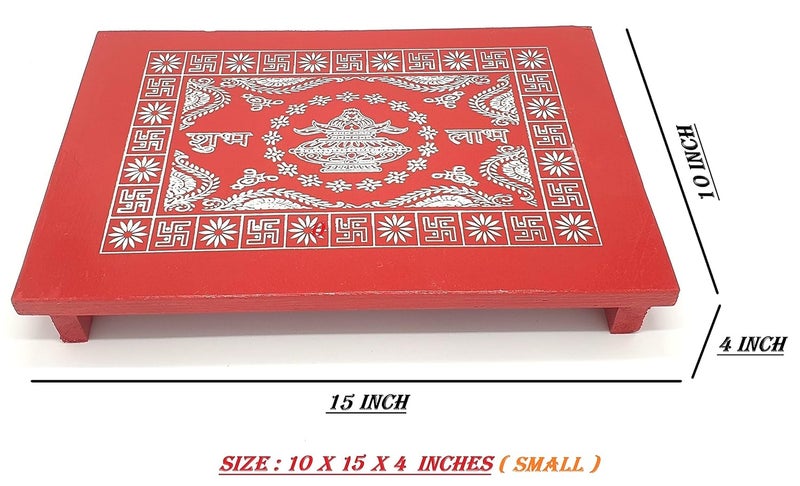 PGen Size10x15 Inch XSmall Painted Ganpati Puja Chowki Path Patla Chaurang Bajot Plywood Pooja Chowki - Image 3