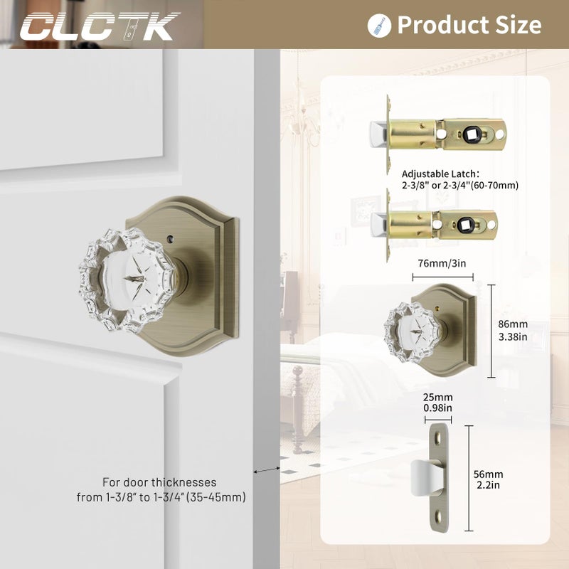 CLCTK Glass Door Knobs Interior with Lock, Vintage Crystal Privacy Antique Bronze/Brass Door Knobs for Bedroom Bathroom, 1 Pack - Image 5