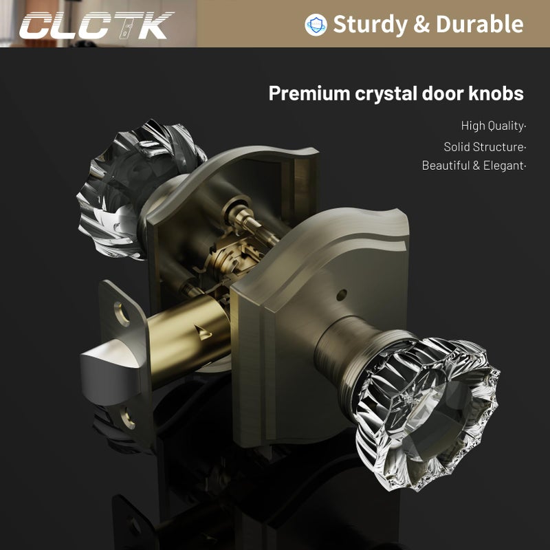 CLCTK Glass Door Knobs Interior with Lock, Vintage Crystal Privacy Antique Bronze/Brass Door Knobs for Bedroom Bathroom, 1 Pack - Image 4