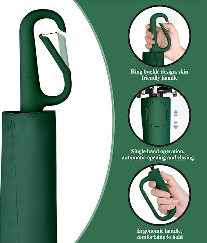 Owme UV Umbrella for Women, Mini Folding Portable 3-Fold Umbrellas | Automatic Open and Close for Rain and Sun Protection, Anti-Slip | Windproof Umbrlla with Handy Turbo Carabiner Handle for Home & Office - Image 3