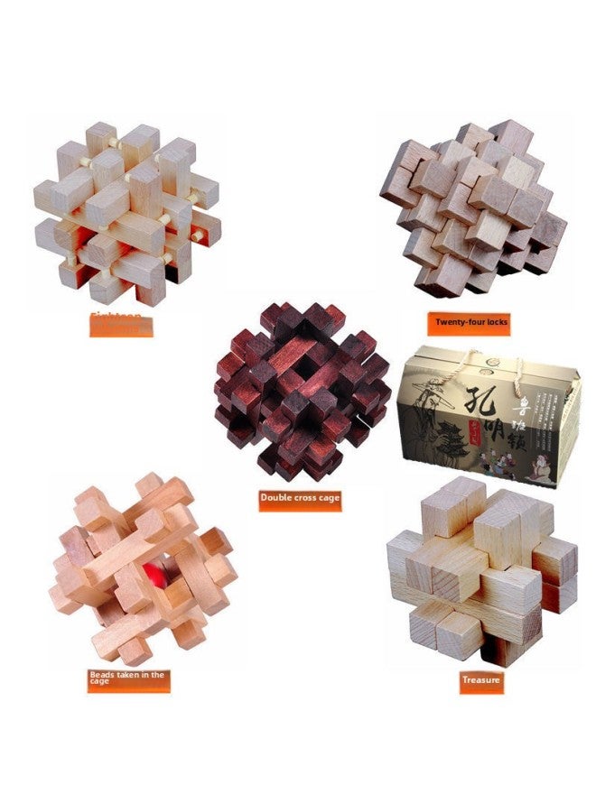 Luban Lock Children Kong Ming Lock Nine Chain Beneficial Intelligence Development For Boys And Girls Adult Assembled Toy Gifts-Color:[Gift Box] Lotus Five-piece Set  - Image 1