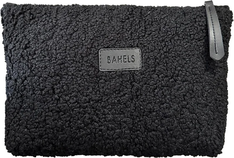 باهلس Women's Black Plush Teddy Clutch Portfolio Bag