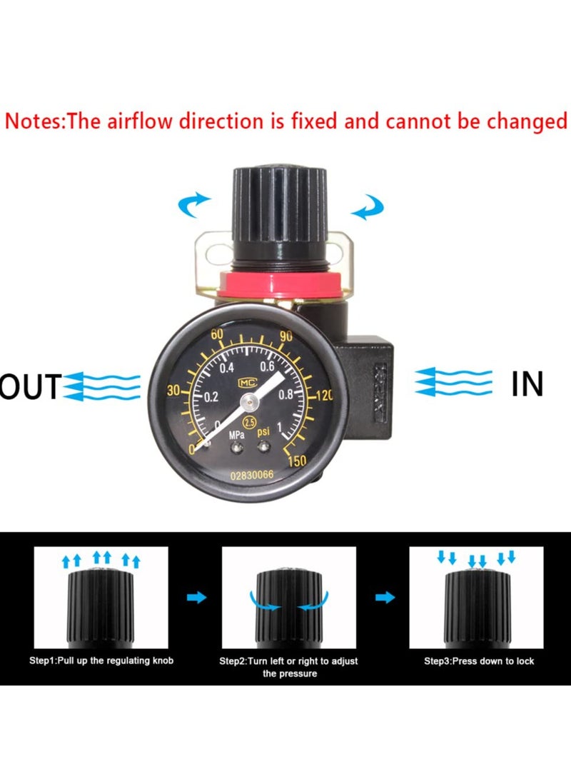 Zikra BR2000 Air Compressor Regulator Combo 1/4" NPT with Manual Drain, Gauge, and Mounting Bracket, Precise Air Pressure Control for Efficient Operation - Image 2