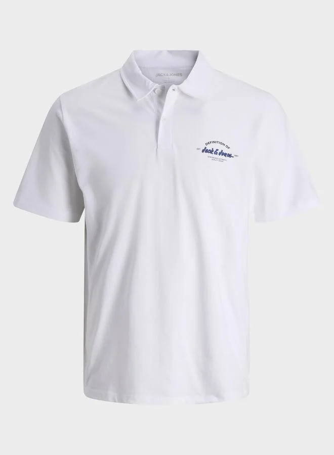 JACK & JONES Men White Textured Cotton Polo