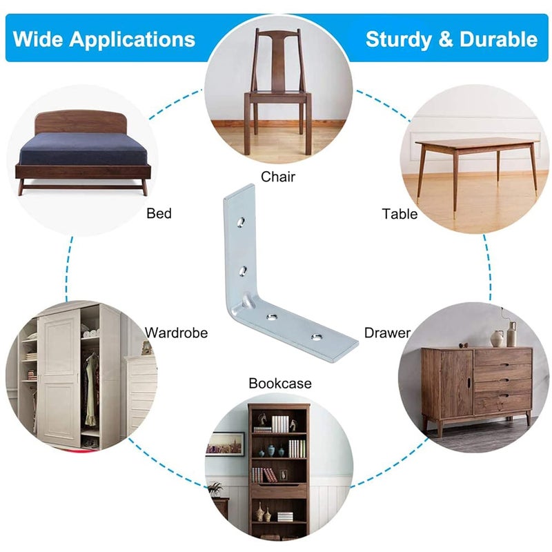Impex Angle Bracket for Reinforcing Chairs and Tables | Pack of 24 |Shelf Bracket |Zinc Plated L Shape Bracket | Solid Shelf Support Joint Right Corner Brace (75 X 75 MM) - Image 4