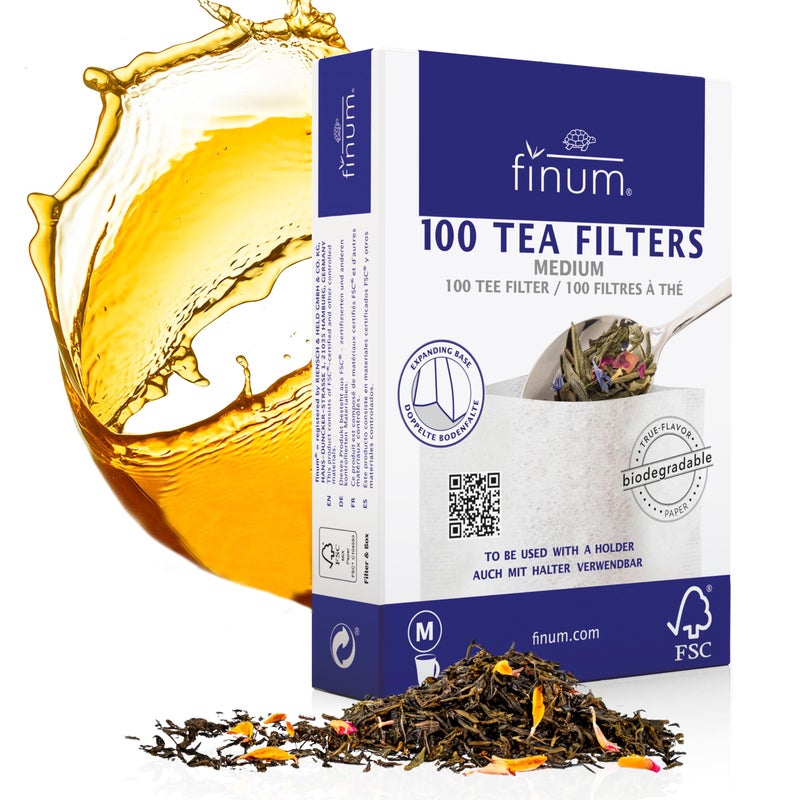 Finum Disposable Paper Tea Filter Bags for Loose Tea White Medium 100 Count