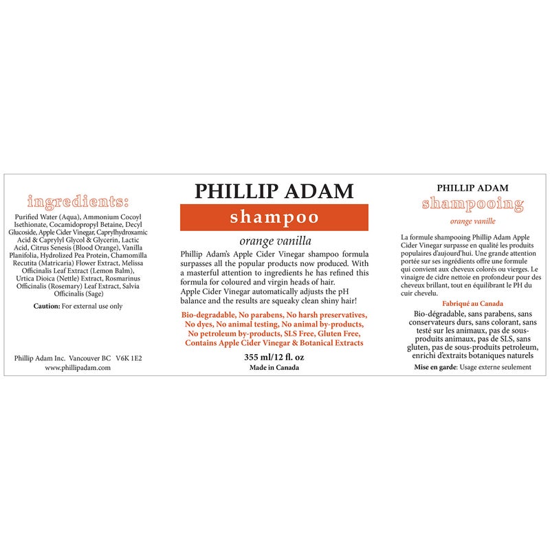 Phillip Adam Orange Vanilla Shampoo and Conditioner Set for All Types of Hair â€“ Apple Cider Vinegar Formula - Enhance Shine and Restore Smoothness - 12 Ounce Each - Image 2