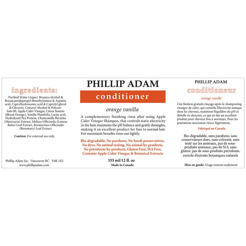 Phillip Adam Orange Vanilla Shampoo and Conditioner Set for All Types of Hair â€“ Apple Cider Vinegar Formula - Enhance Shine and Restore Smoothness - 12 Ounce Each - Image 3