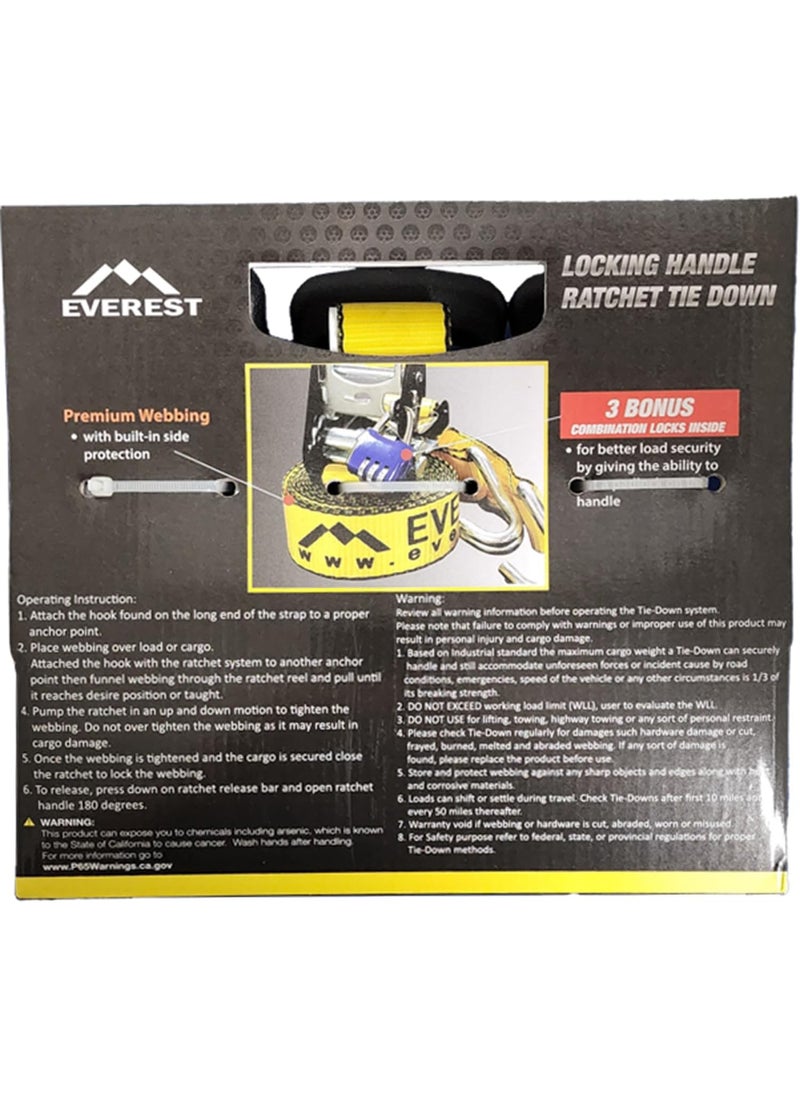 Everest 15 x15 1100 LBS Working Load Limit 3300 LBS Break Strength Ratchet TIE Down 3PK with Combination Locks  - Image 4