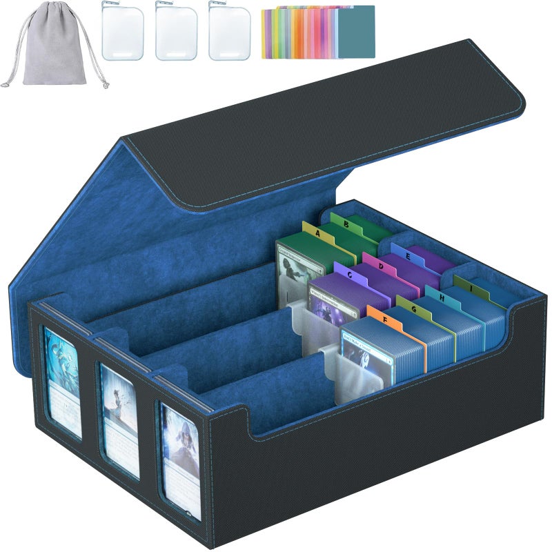 SENVINI 3-Row Trading Card Storage Box, Bulk Cards Case for 2400+ Mtg tcg Magic Playing Game Card Organizer, Commander Deck Box with 3 Supports & 24 Dividers - Image 1