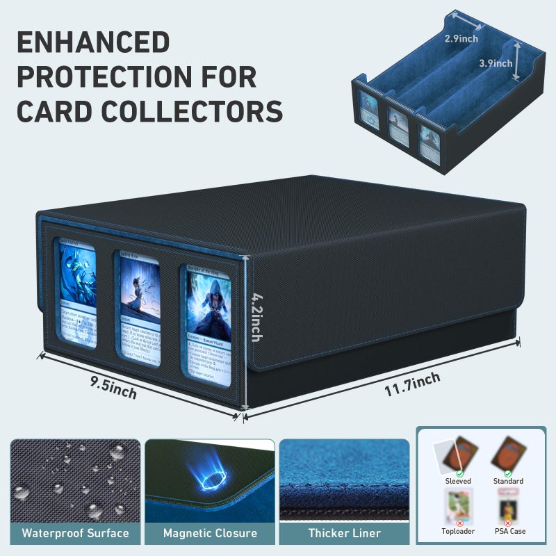 SENVINI 3-Row Trading Card Storage Box, Bulk Cards Case for 2400+ Mtg tcg Magic Playing Game Card Organizer, Commander Deck Box with 3 Supports & 24 Dividers - Image 5
