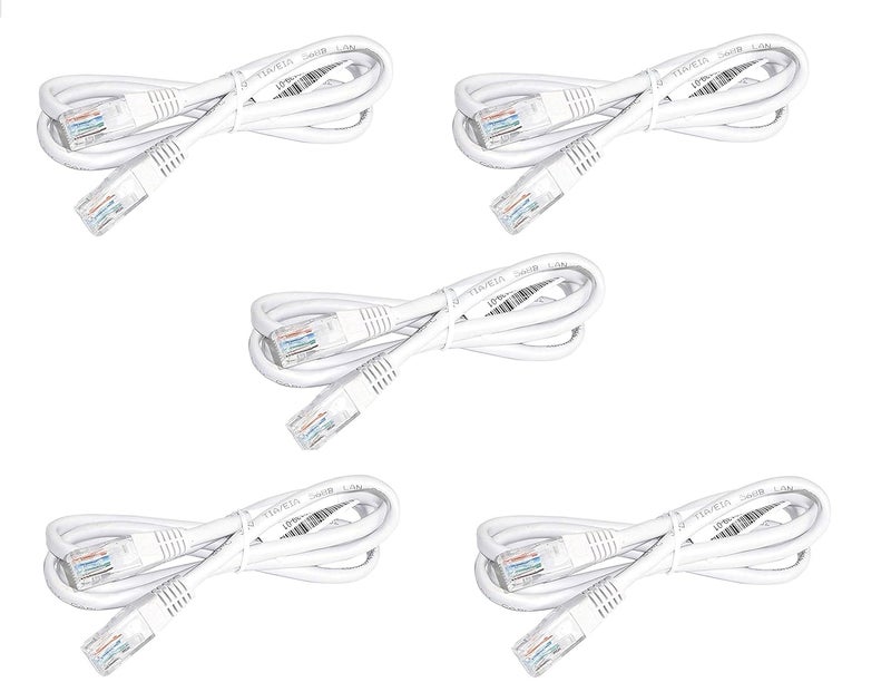 RIVER FOX RJ45 CAT 5e Internet Network LAN Patch Cable (1 Meter Pack of 5, White) - Image 1