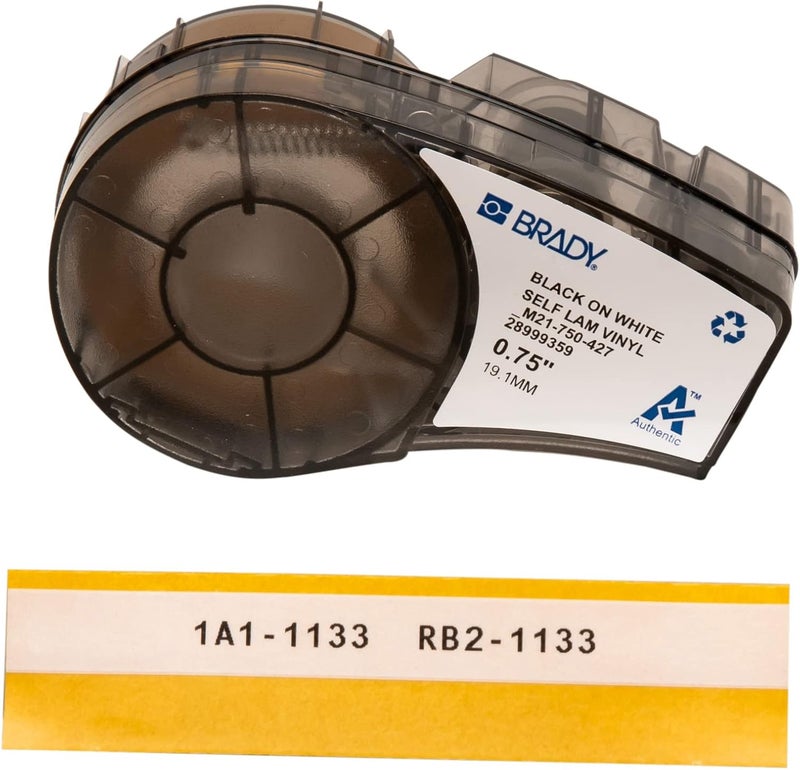 Brady Self-Laminating Vinyl Tape, Black on White, 19.05mm x 4.30m for BMP21 Printers - Image 1