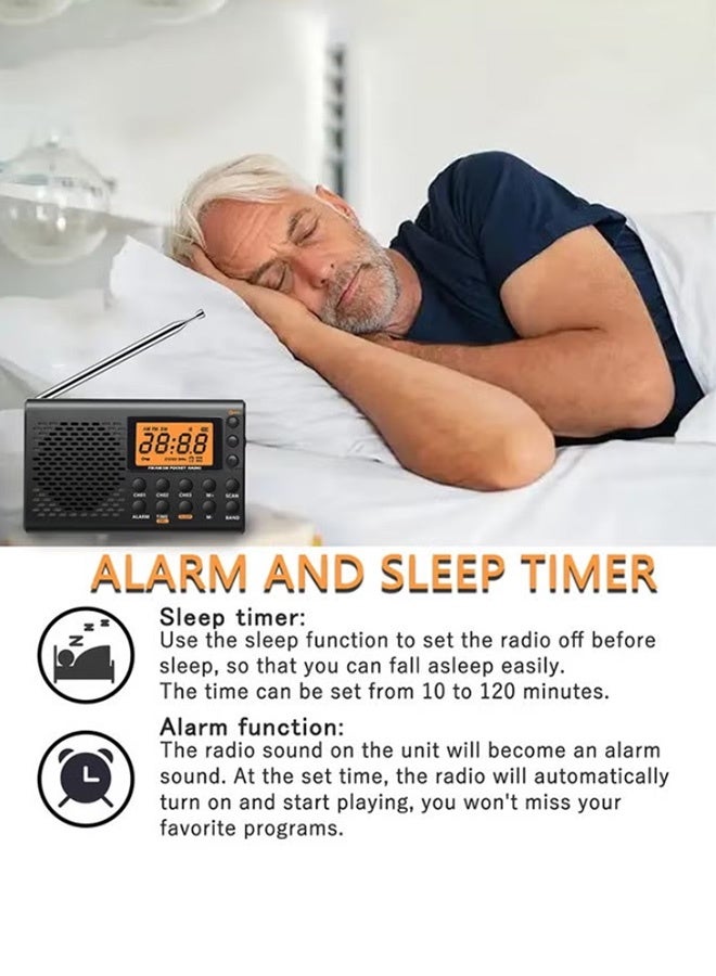 PCOMORE Portable Digital AM/FM/SW Multi-Band Radio Receiver with Large LCD Display, DSP Signal, Battery Operated Clock Radio with Alarm, Sleep Timer & Earphone for Home, Travel & Emergency Use - Image 4