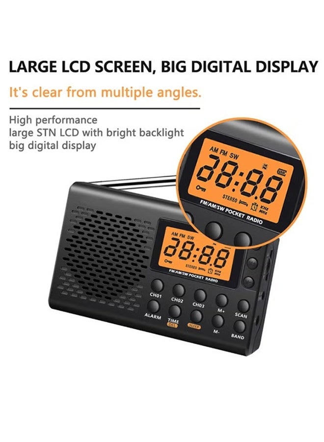 PCOMORE Portable Digital AM/FM/SW Multi-Band Radio Receiver with Large LCD Display, DSP Signal, Battery Operated Clock Radio with Alarm, Sleep Timer & Earphone for Home, Travel & Emergency Use - Image 5