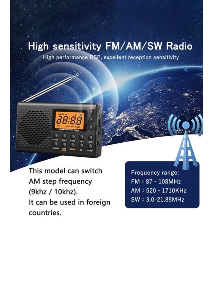 PCOMORE Portable Digital AM/FM/SW Multi-Band Radio Receiver with Large LCD Display, DSP Signal, Battery Operated Clock Radio with Alarm, Sleep Timer & Earphone for Home, Travel & Emergency Use - Image 3