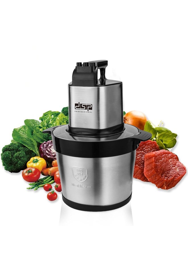 DSP Electric Meat Grinder,3-Speeds 6L Electric Chopper,Food Processor with 4-Blades,for Baby Food, Meat, Onion, Vegetables, Fruit,Nuts,1200W,KM4089,Silver/Black  - Image 1