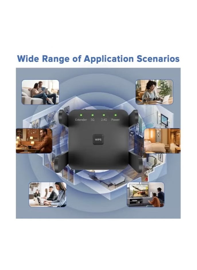 عربست موسع واي فاي ثنائي النطاق 2.4G/5G، سرعة 1200Mbps مع منفذ إيثرنت (أسود)  - Image 5