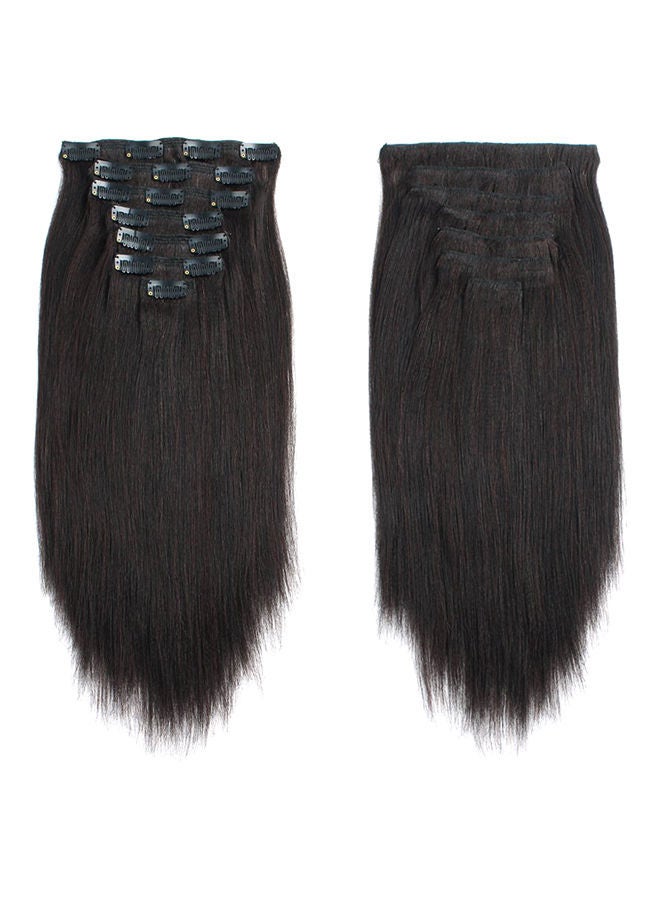 طقم وصلات شعر بمشبك من 7 قطع أسود طبيعي 16بوصة