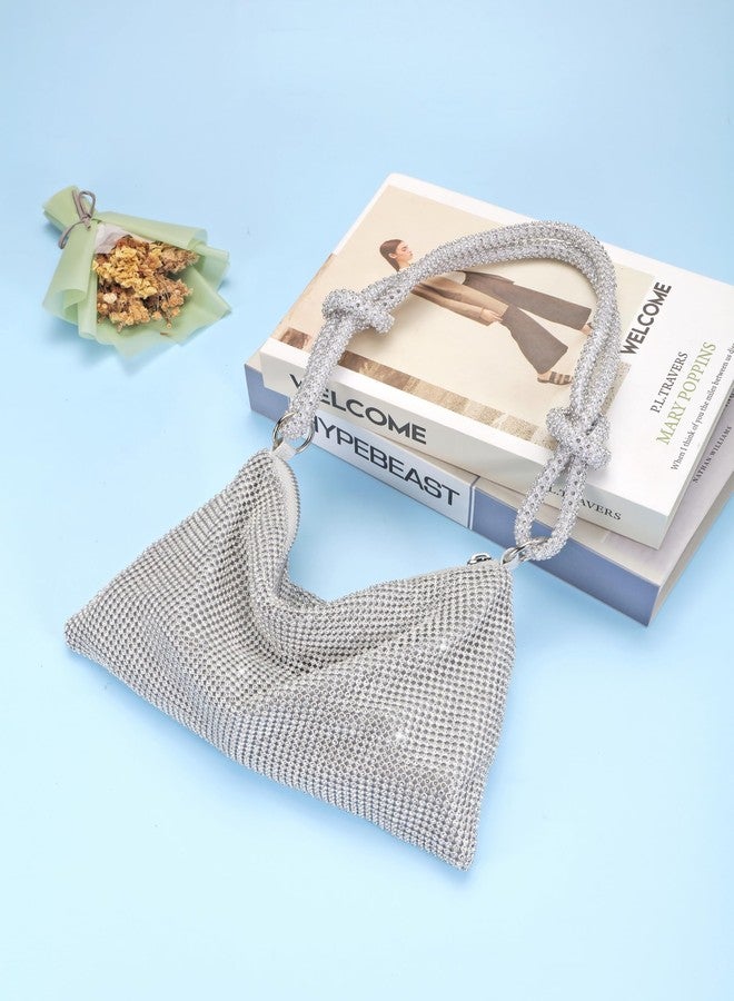 Aethland Rhinestone Purse for Women, Silver Evening Bag Glitter Sparkly Mini Handbags for Party - Image 2