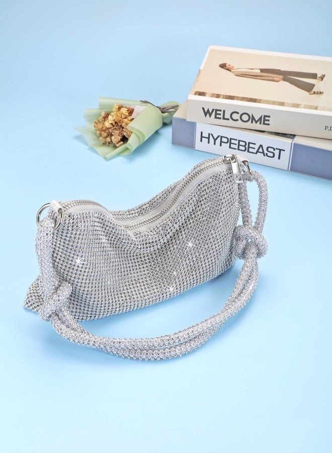 Aethland Rhinestone Purse for Women, Silver Evening Bag Glitter Sparkly Mini Handbags for Party - Image 3