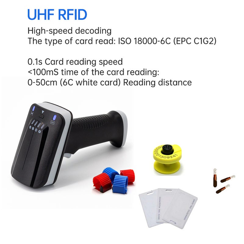 2D 1D QR Barcode Scanner UHF RFID Function CMOS Scanning with 4 LED Display BT & 2.4GHz Wireless Connection Vibration Prompt Compatible with Windows Android Linux Mac for Supermarket Retail Library Logistics Warehouse - Image 5