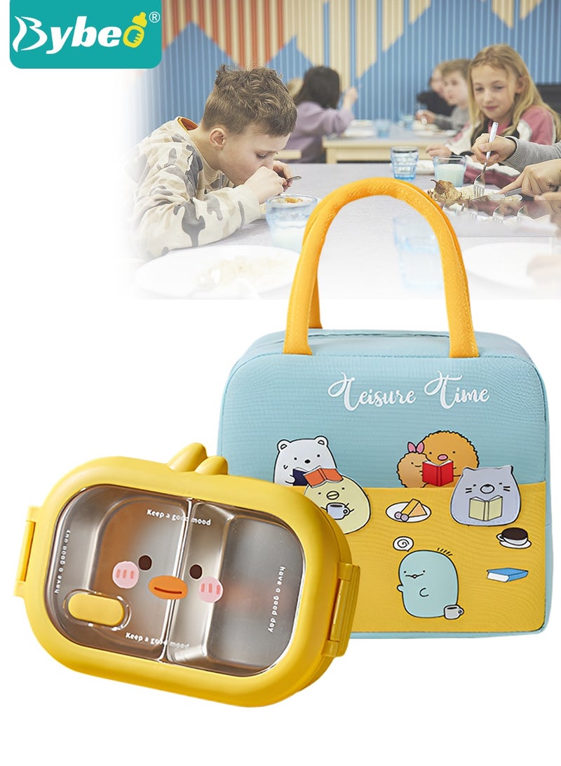 Bybeo Stainless Steel Kids Bento Box with Lunch Bag, Insulated Lunch Boxs to School, Food Containers with 2 Compartments, BPA Free, Microwave & Dishwasher Safe - Image 1