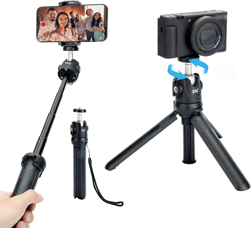 JJC 2 in 1 Extendable Mini Vlogging Tripod & Selfie Stick for Sony ZV-E10 II ZVE10 ZV-1F ZV1F ZV-1 II ZV1 RX100 VII A6100 A6400, Canon PowerShot V1 SX740 HS G7X Mark III II EOS R100 R50 R10 & More - Image 1