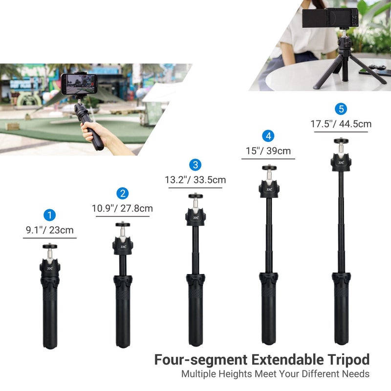 JJC 2 in 1 Extendable Mini Vlogging Tripod & Selfie Stick for Sony ZV-E10 II ZVE10 ZV-1F ZV1F ZV-1 II ZV1 RX100 VII A6100 A6400, Canon PowerShot V1 SX740 HS G7X Mark III II EOS R100 R50 R10 & More - Image 3