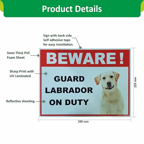 Clickforsign BOD-REF-BIGSB-7 Beware of Guard Dog Labrador On Duty Sign Board (300 x 225 mm) - Image 3