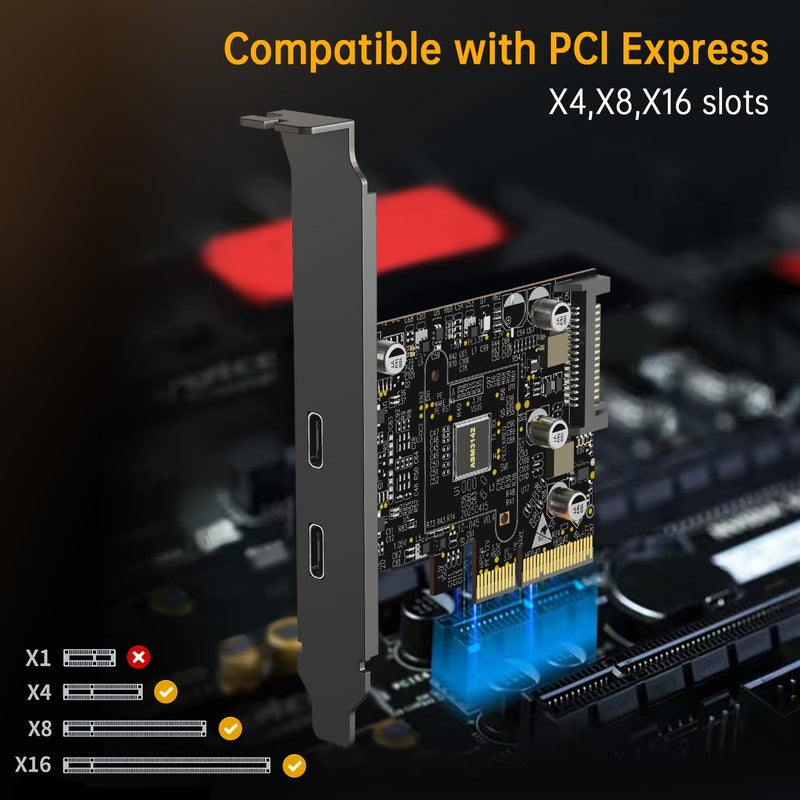 LDLrui 10Gbps PCIE USB C 3.2 Gen 2 Card, 2-Port PCle to USB C Expansion Card, PCI Express 3.0 x4 Adapter for Desktop PC, SSD Enclosures, Workstations, File Backup, Data only - Image 3
