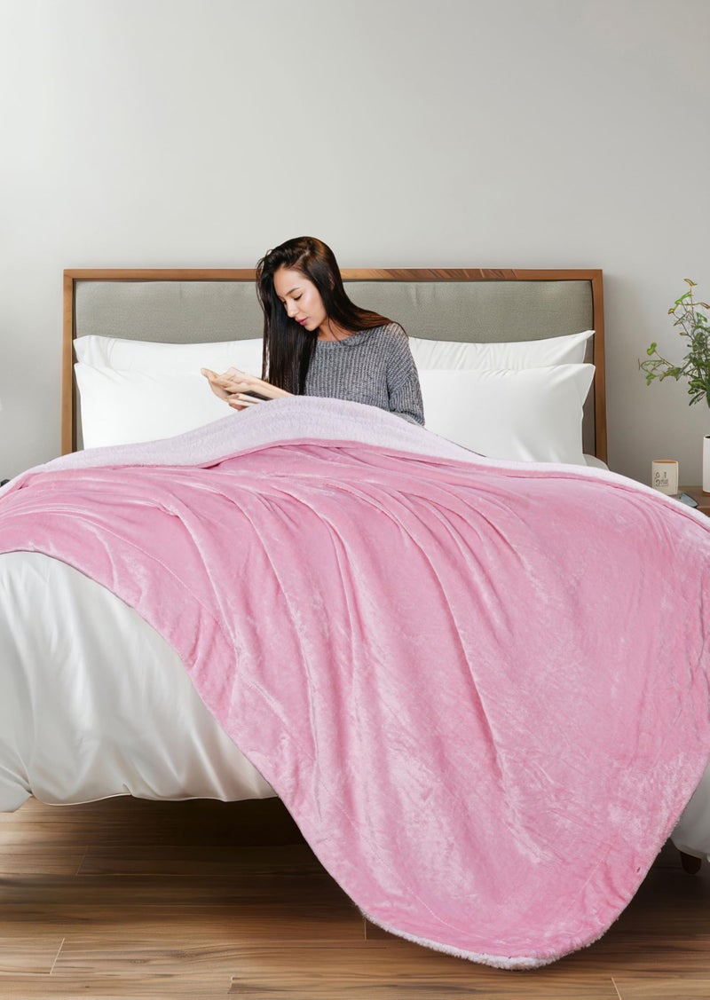 CHANDRAVATI Polyester Sherpa Blanket | Double Bed Solid Plain Micromink Flannel | Soft, Warm & Cozy Bedding for AC & Winter Use (Pink, Double, 200 TC) - Image 2