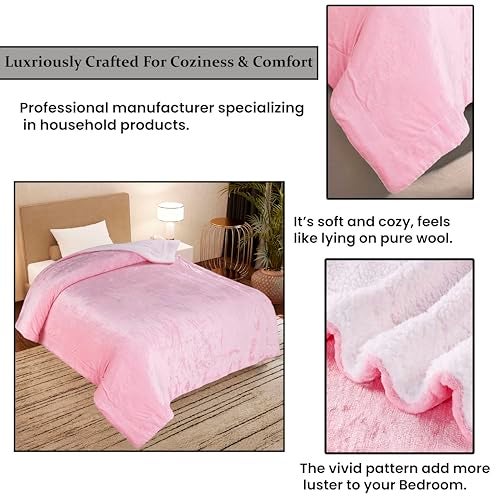 CHANDRAVATI Polyester Sherpa Blanket | Double Bed Solid Plain Micromink Flannel | Soft, Warm & Cozy Bedding for AC & Winter Use (Pink, Double, 200 TC) - Image 5