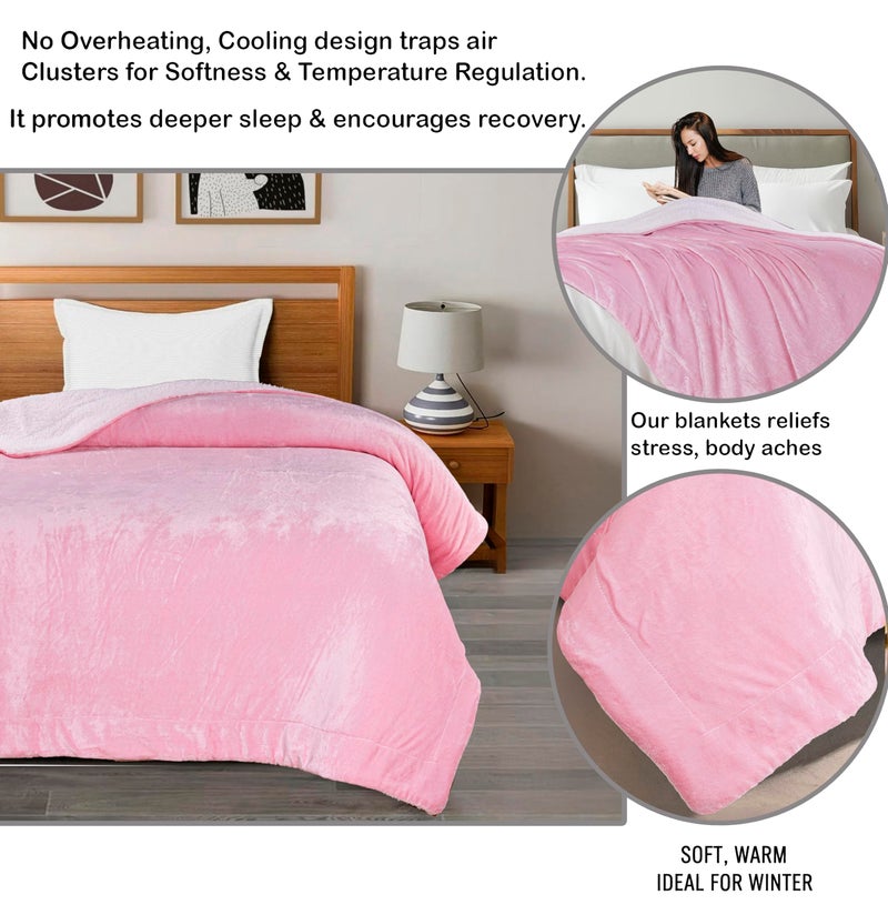 CHANDRAVATI Polyester Sherpa Blanket | Double Bed Solid Plain Micromink Flannel | Soft, Warm & Cozy Bedding for AC & Winter Use (Pink, Double, 200 TC) - Image 3