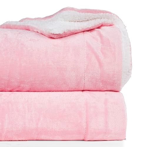 CHANDRAVATI Polyester Sherpa Blanket | Double Bed Solid Plain Micromink Flannel | Soft, Warm & Cozy Bedding for AC & Winter Use (Pink, Double, 200 TC) - Image 1
