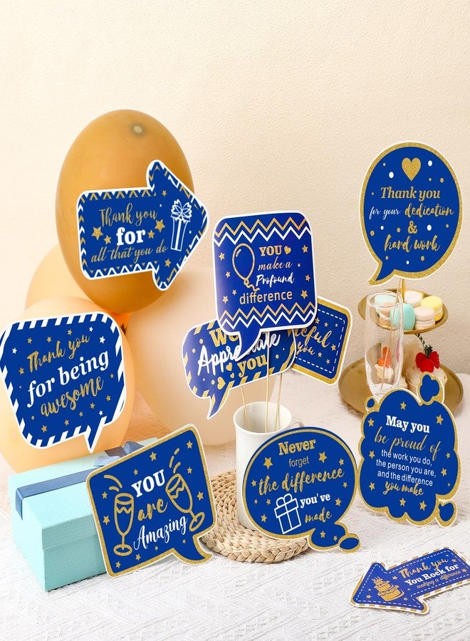 Weekgrat 24 Pcs Employee Appreciation Photo Booth Props We Appreciate You Party Decor Thank You Sign Photo Props for Christmas Appreciation Week Decoration Pastor Volunteer Teacher Staff Nurse(Blue, Gold) - Image 4