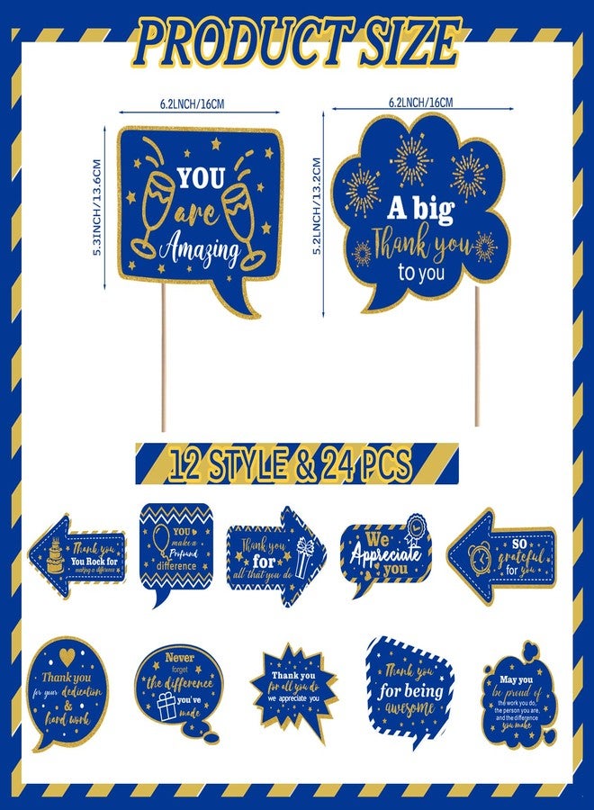 Weekgrat 24 Pcs Employee Appreciation Photo Booth Props We Appreciate You Party Decor Thank You Sign Photo Props for Christmas Appreciation Week Decoration Pastor Volunteer Teacher Staff Nurse(Blue, Gold) - Image 2