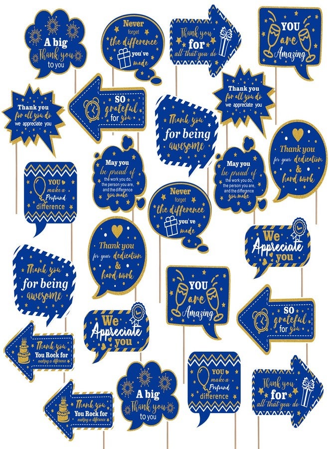 Weekgrat 24 Pcs Employee Appreciation Photo Booth Props We Appreciate You Party Decor Thank You Sign Photo Props for Christmas Appreciation Week Decoration Pastor Volunteer Teacher Staff Nurse(Blue, Gold) - Image 1