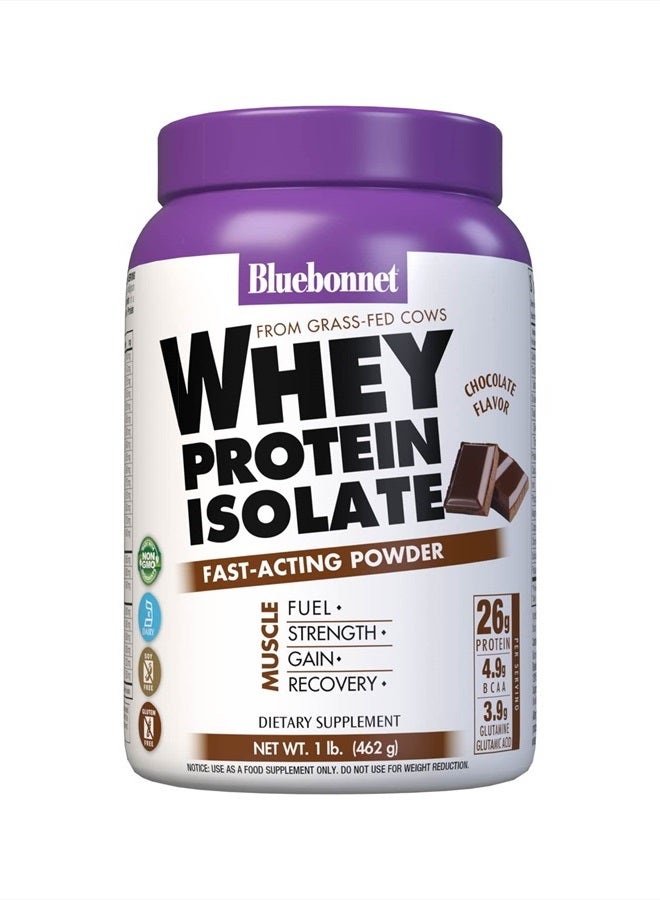 Bluebonnet Nutrition Whey Protein Isolate Powder, Whey From Grass Fed Cows, 26g of Protein, No Sugar Added, Gluten Free, Soy free, kosher Dairy, 1 Lb, 14 Servings, Chocolate Flavor - Image 1