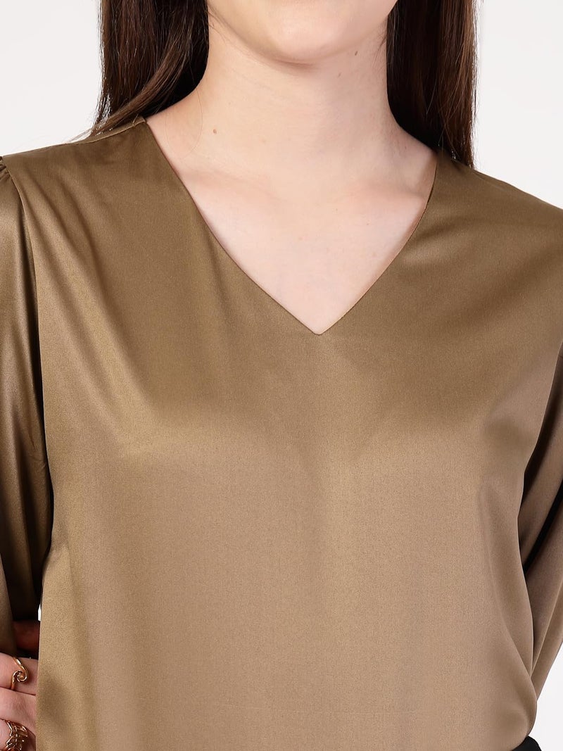Style Quotient Women Bronze Satin Top - Image 2