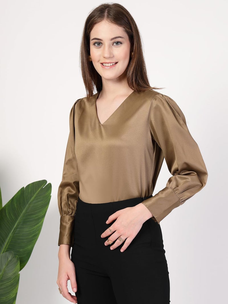 Style Quotient Women Bronze Satin Top - Image 3